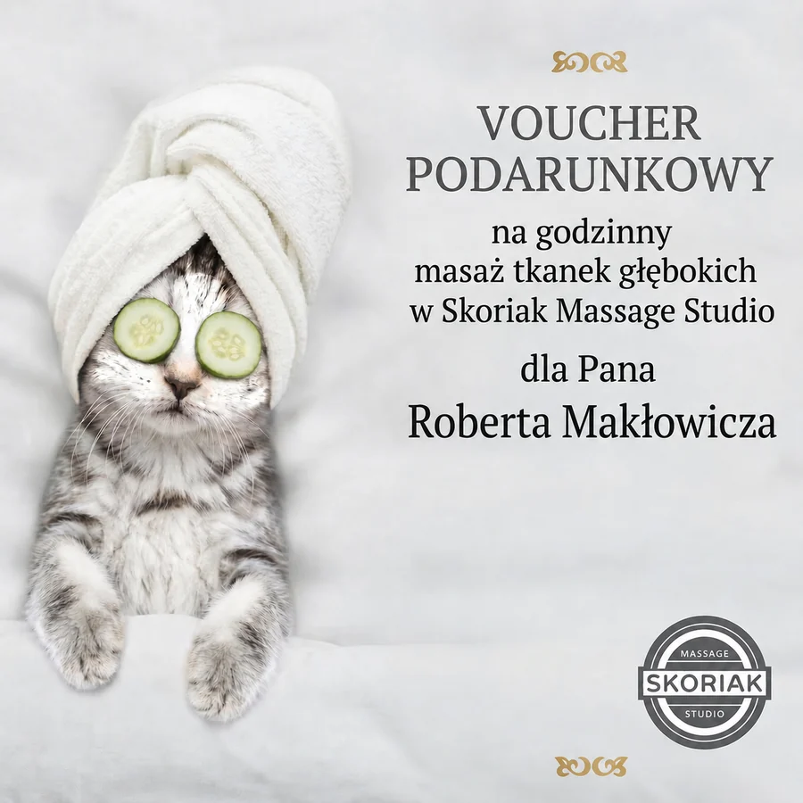 Voucher podarunkowy Skoriak Massage Studio na godzinny masaż tkanek głębokich w Krakowie
